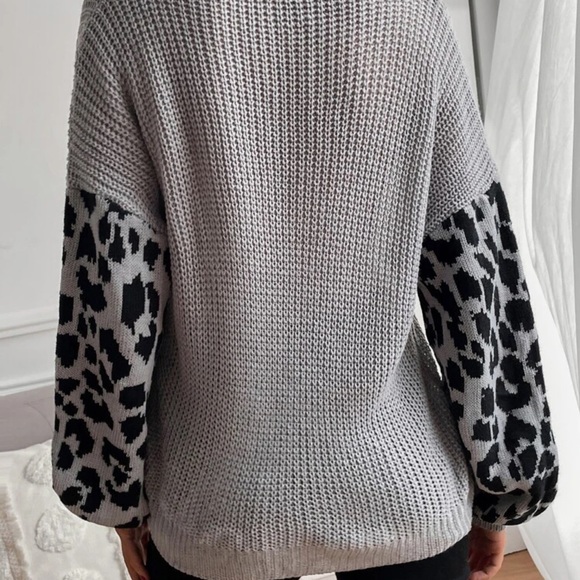 Leopard print knit sweater gray black lantern - Picture 2 of 2